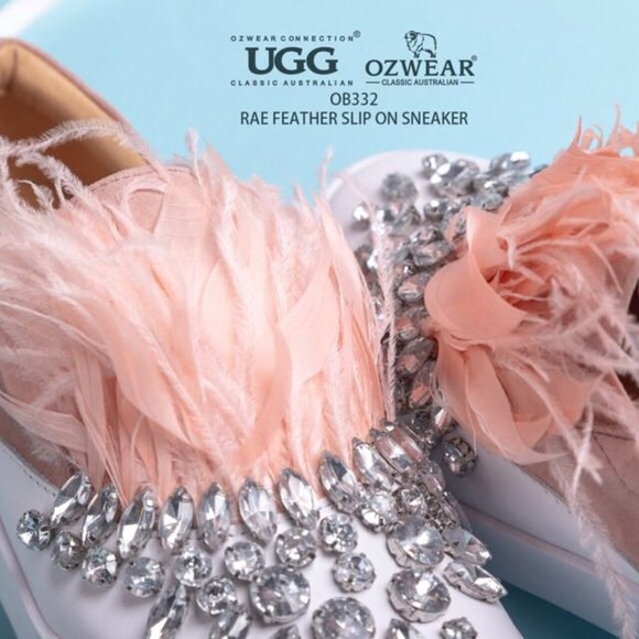 OZWEAR UGG RAE FEATHER SLIP-ON PINK & WHITE - Picture 2 of 14